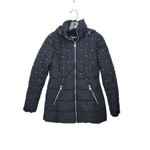 Karl Lagerfeld Paris Women's Quilted Hooded Jacket With Pearl Accents & Zipper P